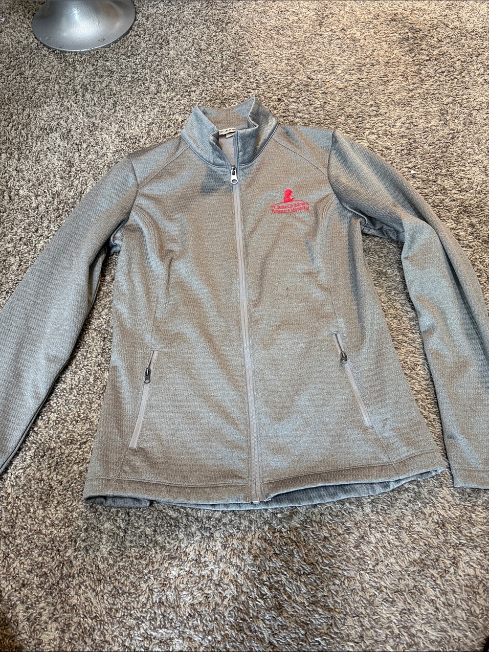 Port Authority Gray Full-Zip Utility Jacket with Red Logo